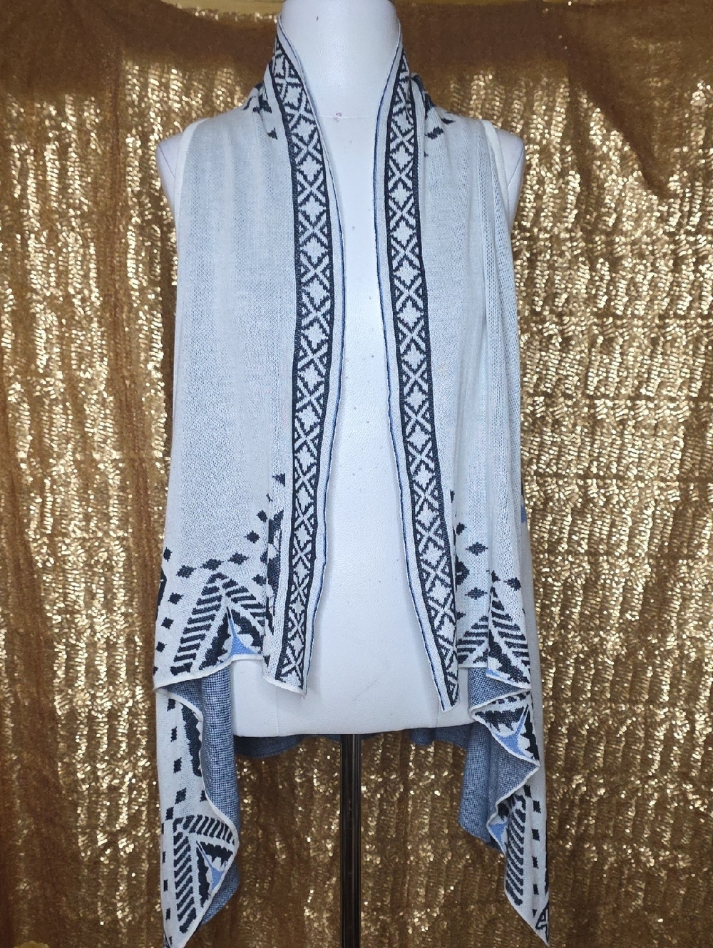 Soulmates Blue and White Knit Vest with Textured Weave